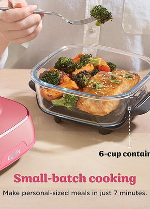 Ninja | Air Fryer | Crispi 4-in-1 Portable Cooking System | 4QT & 6 Cup Glass Containers, Crisper Plates & Storage Lids Included | Microwave, Freezer & Dishwasher Safe | Cherry Crush | FN101DR