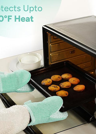 Casa Platino Heat Resistant Oven Mitts & Pot Holders, 4-Piece – Oven Mitt for Baking & BBQ, Potholders for Kitchens – Withstands Heat Up to 500°F, Soft, Durable & Non-Slip – Sage