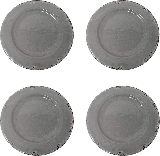 Gianna's Home 12 Piece Rustic Farmhouse Melamine Dinnerware Set, Service for 4 (4 Piece Dinner Plates, Gray)