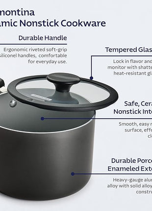 Tramontina Ceramic Non Stick 11-Piece Nesting Pots and Pans Set with Lids - Stackable Nonstick Cookware Set, Dishwasher and Oven Safe, Dark Gray