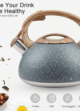 s-p Whistling Tea Kettle Stainless Steel Teapot,Teakettle for Stovetop Induction Stove Top,Fast Boiling Heat Water Tea Pot 2.2 Quart(Gray)