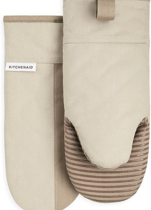 KitchenAid Beacon Two-Tone Non-Slip Oven Mitt Set, Milkshake/Beige, 5.75"x13", 2 Piece