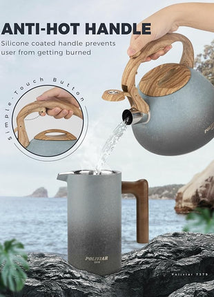 POLIVIAR Tea Kettle, 2.7 Quart Stovetop Tea Kettle, Audible Whistling Teapot with Crackle Finish, Food Grade Stainless Steel for Anti-Rust, Anti Hot Handle, Suitable for All Heat Sources (JX2023-LYL)