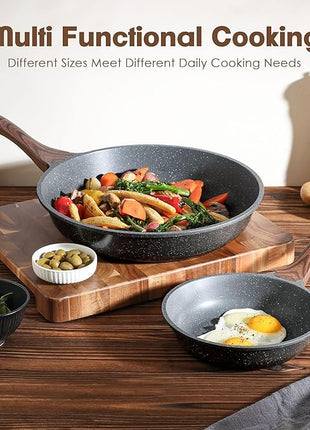 SENSARTE Nonstick Frying Pan Skillets, Swiss Granite Coating Omelette Pans, Healthy Cookware Chef's Pan, Free of Intentionally Added PFOA (8+12.5 Inch)