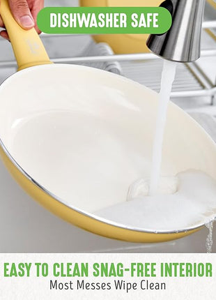 GreenLife Soft Grip Healthy Ceramic Nonstick 18 Piece Kitchen Cookware Pots and Frying Sauce Saute Pans Set, PFAS-Free with Kitchen Utensils and Lid, Dishwasher Safe, Yellow