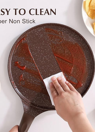 SENSARTE Nonstick Crepe Pan, Swiss Granite Coating Dosa Pan Pancake Flat Skillet Tawa Griddle 10-Inch with Stay-Cool Handle, Induction Compatible (Toffee Brown)