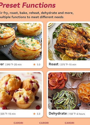 Air Fryer 12 Preset with Viewing Window, 6Qt Large Capacity, 400℉ Max Crisp, Airfryer, Bake, Roast, Dehydrate, Reheat, 1700W Quick Even Easy Meals, Nonstick Dishwasher Safe Basket