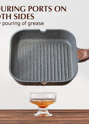 SENSARTE Nonstick Grill Pan for Stove Tops, Versatile Griddle with Pour Spouts, Square Big Cooking Surface, Durable Skillet Indoor & Outdoor Grilling. PFOA Free,12Inch