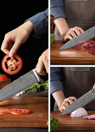 Wakoli EDIB 6-Piece Damascus Knife Set – Professional Chef Knives Set with VG10 Core Blades, 67-Layer Damascus Steel and Ergonomic Pakkawood Handles – Premium Kitchen Knives in Wooden Gift Box