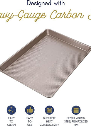 Ultra Cuisine Wire Rack Baking Sheet Pan Set - Half Sheet Pan Set with 100% Stainless Wire Rack - Dishwasher Safe - Steel Reinforced Rim - Aluminum Cooling racks for Cooking and Baking - Champagne