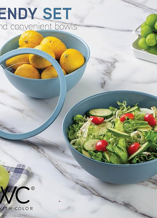 COOK WITH COLOR Mixing Bowls with Non Slip Bottom - 12 Piece Plastic Nesting Bowls Set includes 6 Prep Bowls and 6 Tritan Lids - Microwave Safe (Blue)