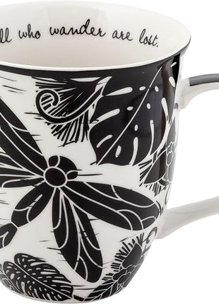 Karma Gifts 16 oz Black and White Boho Mug Dragonfly - Cute Coffee and Tea Mug - Ceramic Coffee Mugs for Women and Men