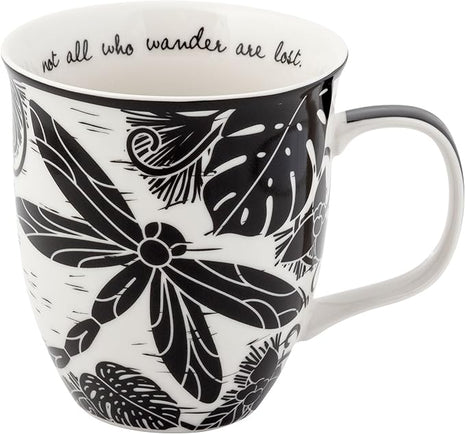 Karma Gifts 16 oz Black and White Boho Mug Dragonfly - Cute Coffee and Tea Mug - Ceramic Coffee Mugs for Women and Men