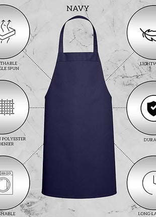 GREEN LIFESTYLE 120 Pack Professional Chef Apron– Grilling Aprons for Men, Waterproof Cooking Apron for BBQ, Work or Restaurant Use, Kitchen Aprons for Women – Navy Blue, No Pockets