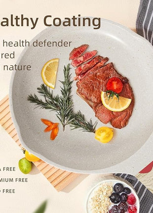 Caannasweis Nonstick Granite Frying Pan Skillet, Non Stick Omelette Fry Pans, Omelet Egg Pan, Stone Cookware Chef's Pan, Induction Compatible, PFOA Free (Beige, 3 Pcs)