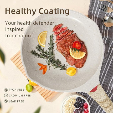 Caannasweis Nonstick Granite Frying Pan Skillet, Non Stick Omelette Fry Pans, Omelet Egg Pan, Stone Cookware Chef's Pan, Induction Compatible, PFOA Free (Beige, 3 Pcs)