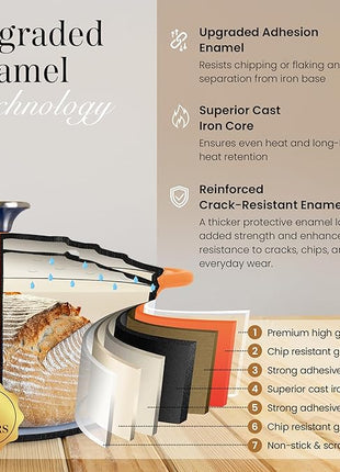 Nuovva Enamelled Cast Iron Dutch Oven Pot with Lid – 6.4 Quart Non Stick Casserole Pot – Heavy Duty & Oven Safe up to 500° F for Bread Baking, Braising, Stews, Roasting – 28cm Orange