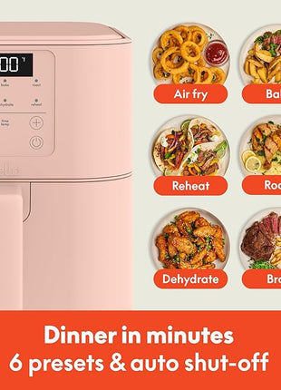 bella 6 Qt Slim Air Fryer, Fits-anywhere™ Kitchenware, EverGood™ Ceramic Nonstick Coating, Adjustable Temperature, 6 Preset Cooking Options, 60 Min Auto Shutoff w Audible Tone, 5lb Capacity, Blossom