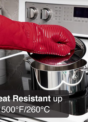 All Clad Silicone Oven Mitt: Heat Resistant up to 500 Degrees - 100% Cotton & Silicone, 14"x7" Oven Mitt for Kitchen and Barbeque, 1-Pack, Chili