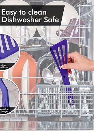 HOTEC 600℉ Heat Resistant Silicone Slotted Fish Turner Spatula Set, BPA Free Kitchen Cooking Spatulas, for Non Stick Cookware Dishwasher Safe Classic Blue, set of 2