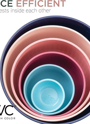 COOK WITH COLOR Prep Bowls with Lids- Wide and Deep Nesting Plastic Small Mixing Bowl Set with Lids, 12 Piece Set - Deep Bowls, Navy