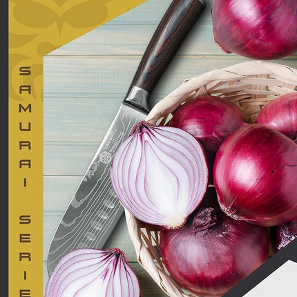 KESSAKU Santoku Knife - 7 inch - Samurai Series - Razor Sharp Kitchen Knife - Forged 7Cr17MoV High Carbon Stainless Steel - Wood Handle with Blade Guard