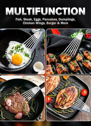 Silicone Fish Spatula Turner Set of 2, Thin Slotted Spatulas Turner for Nonstick Cookware,Heat Resistant Flexible Stainless Steel Kitchen Cooking Spatula Flipper for Fish, Egg, Pancake (BG)