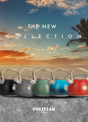 POLIVIAR Tea Kettle, 2.7 Quart Stovetop Tea Kettle, Audible Whistling Teapot, Food Grade Stainless Steel for Anti-Rust, Anti Hot Handle, Suitable for All Heat Sources (JX2022-MH30)