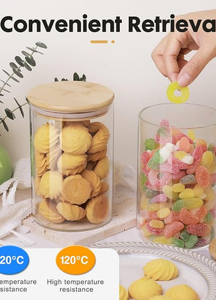 YUNCANG Glass Food Storage Jars 37oz [Set of 6],Clear Glass Food Storage Containers with Airtight Bamboo Lid Stackable Kitchen Canisters for Candy,Cookie,Rice,Sugar,Flour,Pasta