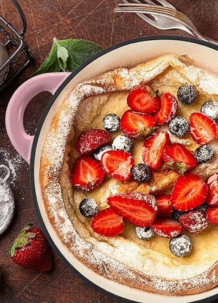 Miereirl 6 Quart Enameled Dutch Oven Pot with Lid, Cast Iron Dutch Oven with Dual Handles for Bread Baking, Cooking, Non-stick Enamel Coated Cookware, Pink