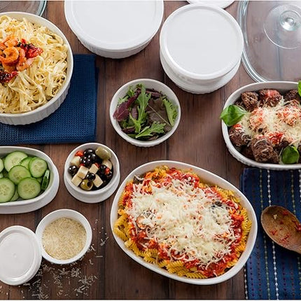 CorningWare French White 20-Pc Ceramic Bakeware Set with Lids Chip and Crack Resistant Stoneware Baking Supplies, Microwave, Dishwasher, Oven, Freezer and Fridge Safe