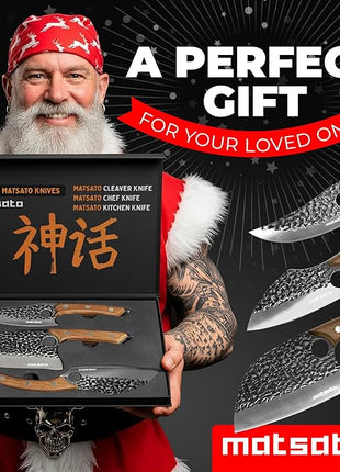 Matsato Knife Set 3-Piece Kitchen Knives, Cooking Chef Knife Set, Cleaver, Kitchen And Chef Cutting and Chopping Knives Sets Juego De Cuchillos Para Cocina