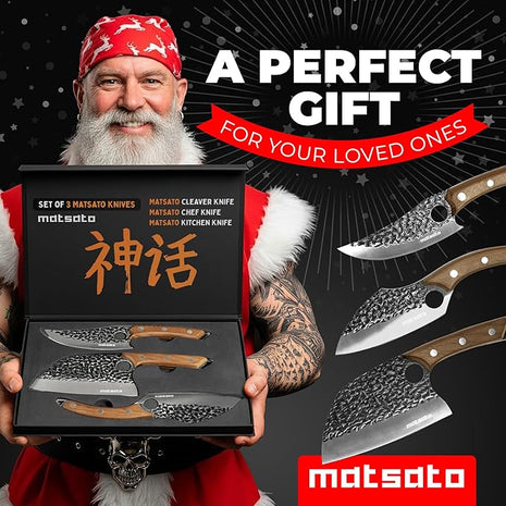 Matsato Knife Set 3-Piece Kitchen Knives, Cooking Chef Knife Set, Cleaver, Kitchen And Chef Cutting and Chopping Knives Sets Juego De Cuchillos Para Cocina