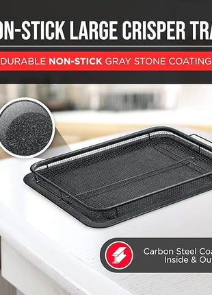 Crisper Tray Gray marble Coating - 2-Piece Set, Non-Stick Basket Design for Healthier Cooking in Regular Ovens - Make Great Crispy Food, Bacon and More, Extra Large Size 19" x 13"
