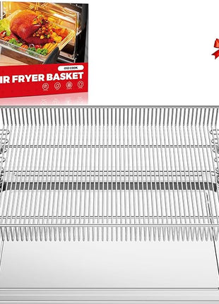 Air Fryer Basket for Oven, Air Fryer Basket and Stainless Steel Baking Tray Pant Oven Air Fryer Pan Rack for Cooking Baking Dishwasher and Broiling (15.9 in * 9.8 in &14.9 in * 11 in)