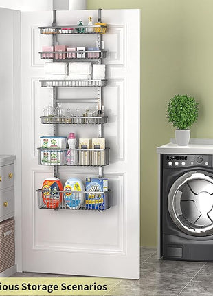 Moforoco 6-Tier Over The Door Pantry Organizer, Pantry Organization and Storage, Black Hanging Basket Wall Spice Rack Seasoning Shelves, Home & Kitchen Laundry Room Bathroom Essentials accessories