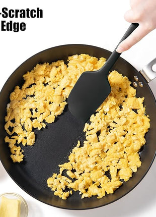 600°F Heat Resistant Silicone Spatula, Doosu High Temp Flexible Kitchen Rubber Bowl Scrapers Food Grade Seamless Baking Supplies Scratch-Proof for Scraping Non-Stick Pans (Black, 11.4in)