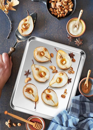 P&P CHEF 12.5 Inch Baking Cookie Sheet, Oven Pan Tray Stainless Steel Sheet Pan for Kitchen, Oven Bakeware for Multi Uses, Shiny Look & Dishwasher Safe, Healthy & Heavy Duty, 4Pcs