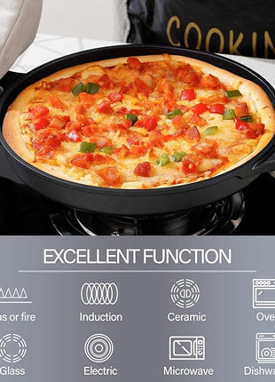 S·KITCHN Cast Aluminum Griddle Pan for Stovetop with Lid - Lighter than Cast Iron Skillet,Round Frying Pans Nonstick Grill Pan Dishwasher & Oven Safe,12IN