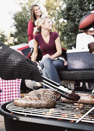 Silicone Cooking Gloves, Grilling Gloves, Heat Resistant Gloves BBQ Kitchen Silicone Oven Mitts, Long Waterproof Non-Slip Potholder for Barbecue, Cooking, Baking