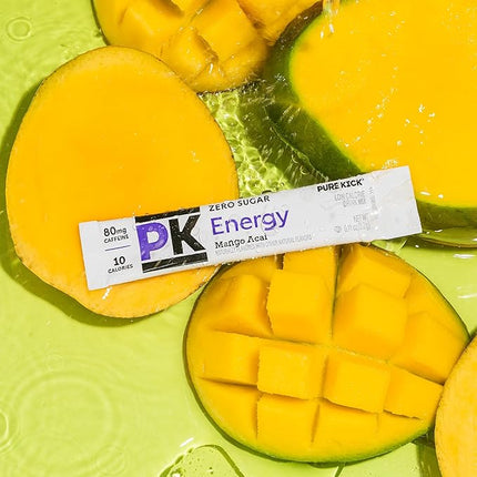Pure Kick Energy Singles To Go Drink Mix, Mango Acai, Includes 12 Boxes with 6 Packets in each Box, 72 Total Packets