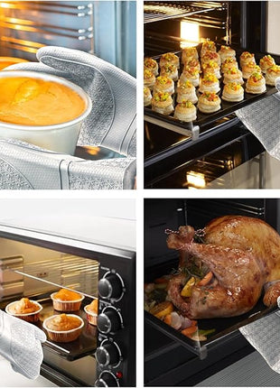 Hovico Silicone Oven Mitts, Heat Resistant 500F Kitchen Mitts 2PCS, 11.6" BPA-Free Soft Baking Gloves, Non-Slip Grip Oven Gloves with Soft Cotton Lining for Kitchen Cooking Baking BBQ - Gray