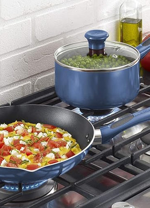 T-fal B037SE64 B037SE Excite ProGlide Nonstick Thermo-Spot Heat Indicator Dishwasher Oven Safe Cookware Set, 14-Piece, Blue