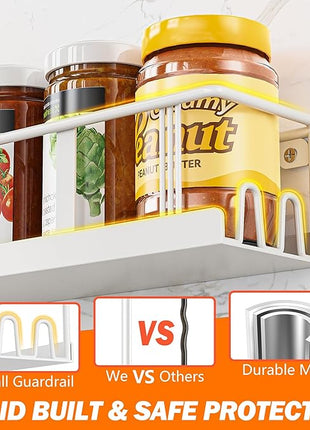 Spice Rack Wall Mounted 3 Pack, Space-Saving Spice Organizer for Spice Jars and Seasonings,Screw or Adhesive Hanging Spice Rack Organizer for Your Kitchen Cabinet,or Pantry Door White