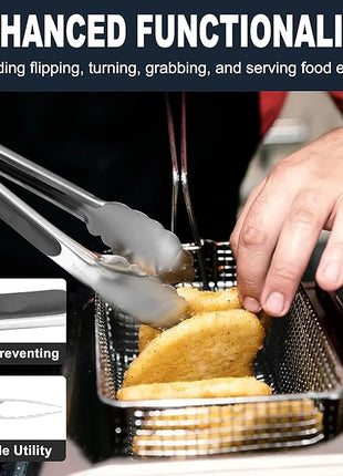 Anaeat 3 Pack 7" Mini Stainless Steel Locking Tongs - Sturdy Coiled Spring Kitchen Food Tong with Non-Slip Silicone Tips and Grip for Serving, Cooking, Baking and BBQ - Heat Resistant Metal Tongs