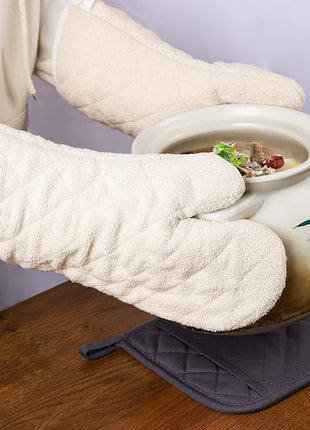 Terry Cloth Oven Mitts Heat Resistant to 482° F 15 Inch 100% Cotton Set of 2