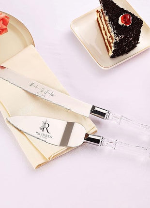 AW BRIDAL Personalized Cake Cutter Set for Wedding - Cake Knife 13.2 Inch, Cake Server 10.8 inch - Baby Shower Engagement Gifts for Couples//DK2201CPP96//
