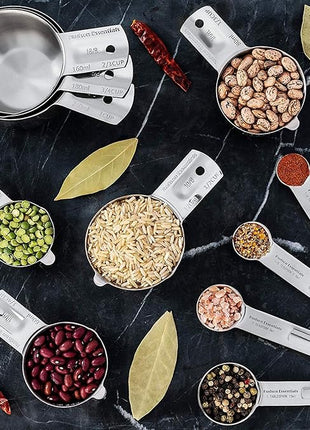 Hudson Essentials Stainless Steel Measuring Cups and Spoons Set - Stackable Set with Spout (11 Piece Set)
