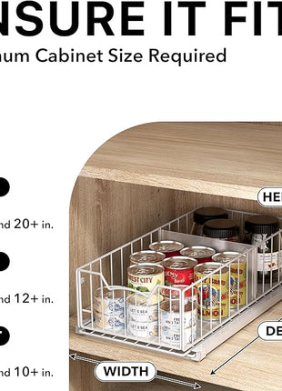Simple Houseware Pull-Out Cabinet Sliding Basket Organizer, 17.2" D x 9.7" W x 5" H – White, Ideal for Kitchen and Bathroom Cabinet Storage, Under Sink or Pantry Organization
