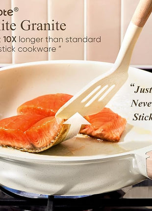 CAROTE 21Pcs Pots and Pans Set, Nonstick Cookware Sets, White Granite Induction Cookware Non Stick Cooking Set w/Frying Pans & Saucepans(PFOS, PFOA Free)